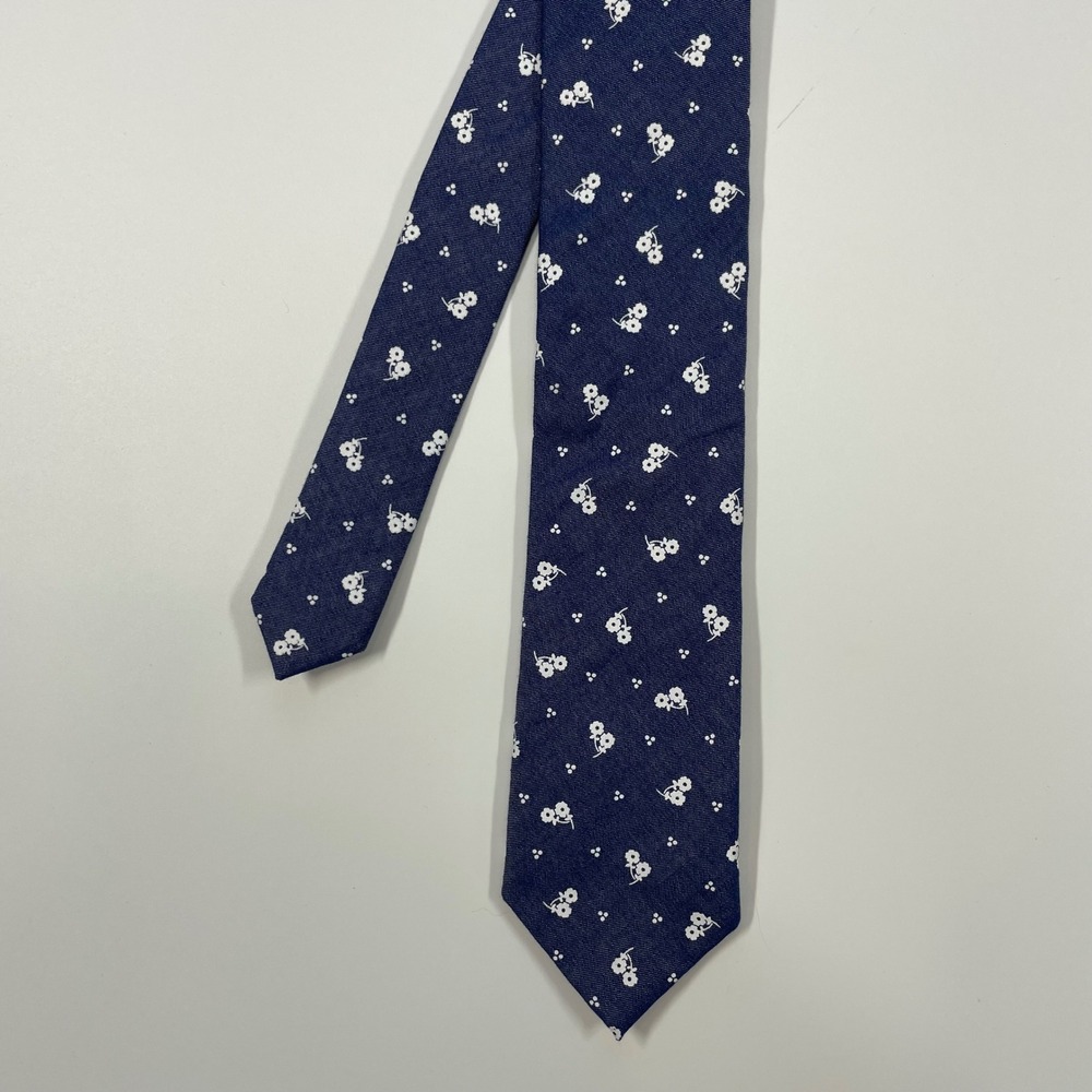 Croft & Barrow Navy Blue Floral Cotton Necktie Mens One Size